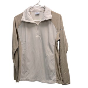 Columbia Beige and Cream Fleece Pullover Quarter Zip Sweatshirt Large